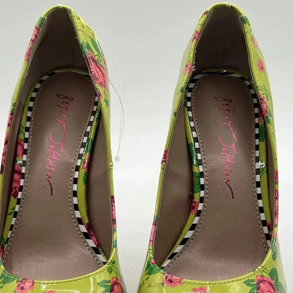Betsey Johnson NEW Women 5M Floral Green High Heel Platform Pumps Lace Up Ribbon - Picture 14 of 15